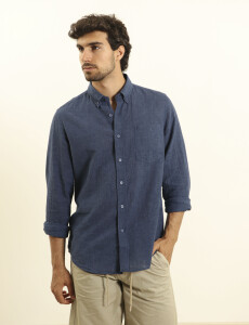 011665 CAMISA DE LINO HARRINGTON LABEL Azul Piedra