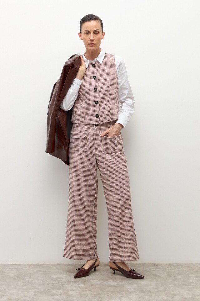 Pantalón culotte cuadros beige