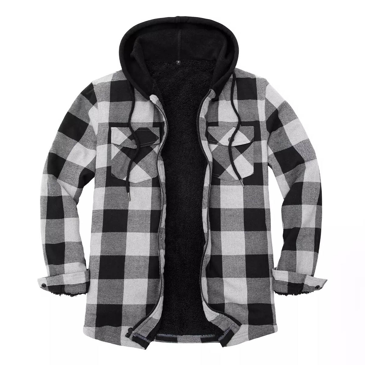 Campera Camisa Leñadora Cangurito Capucha Con Cierre - Gris 