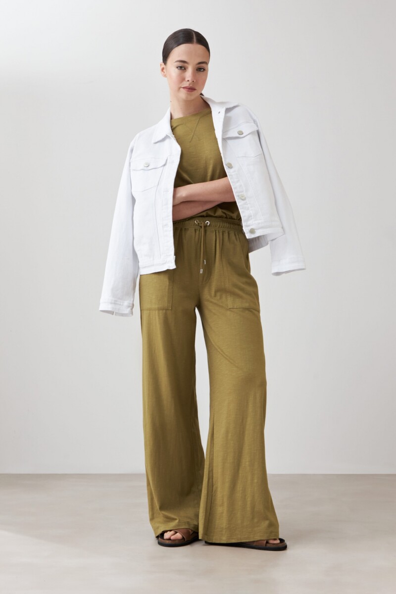 Pantalón con pretina elastizada - verde oliva 