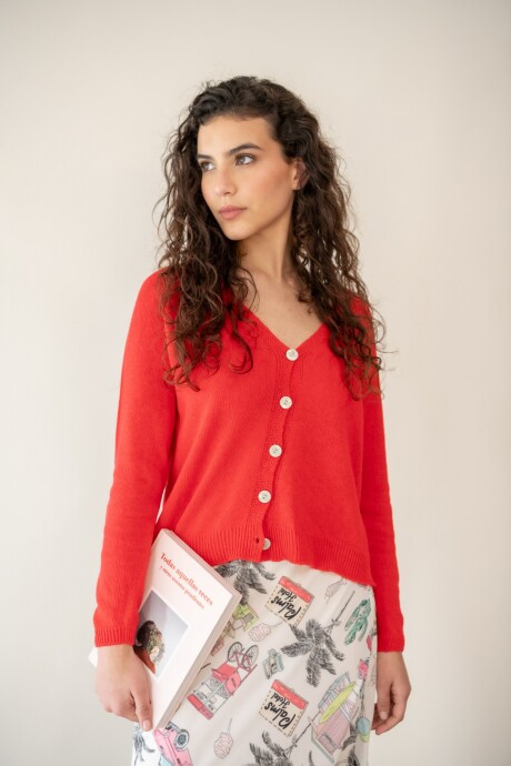 Cardigan dama liso Rojo