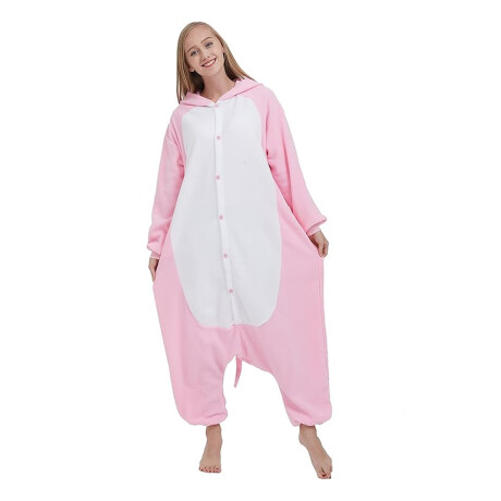 Set Adultos con Pijama Entero Cerdito + Pantuflas Unicornio Rosa