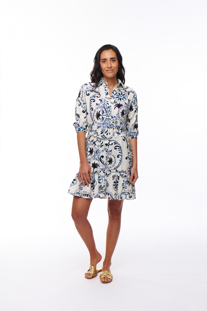 VESTIDO LEXY ESTAMPADO BLANCO Y AZUL