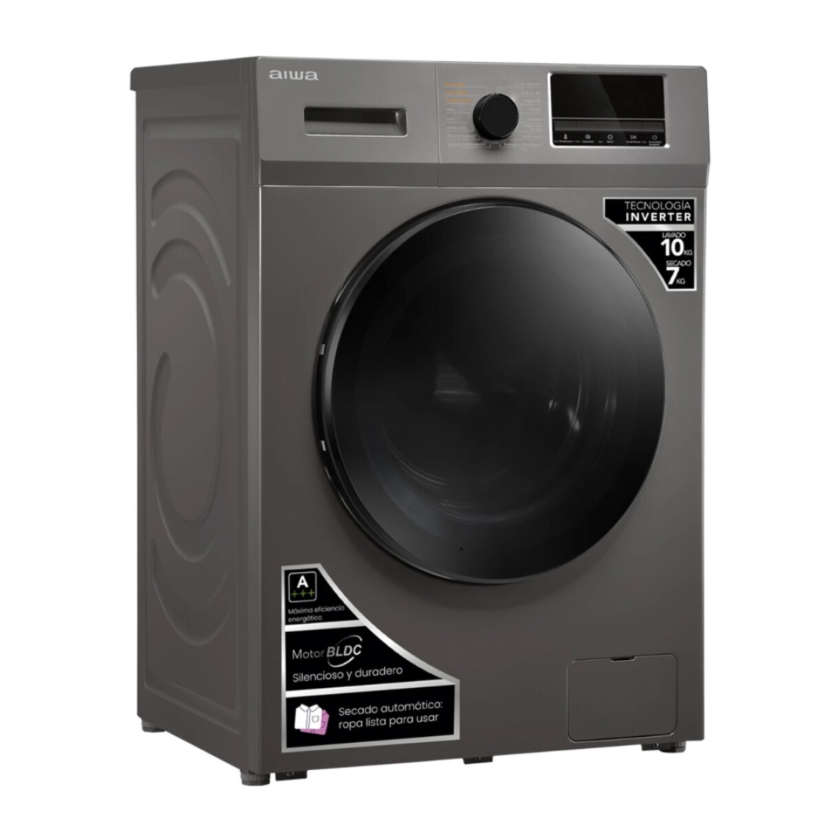 Lavasecarropas AIWA 10 KG/7 KG LS-107 inverter dark inox. 
