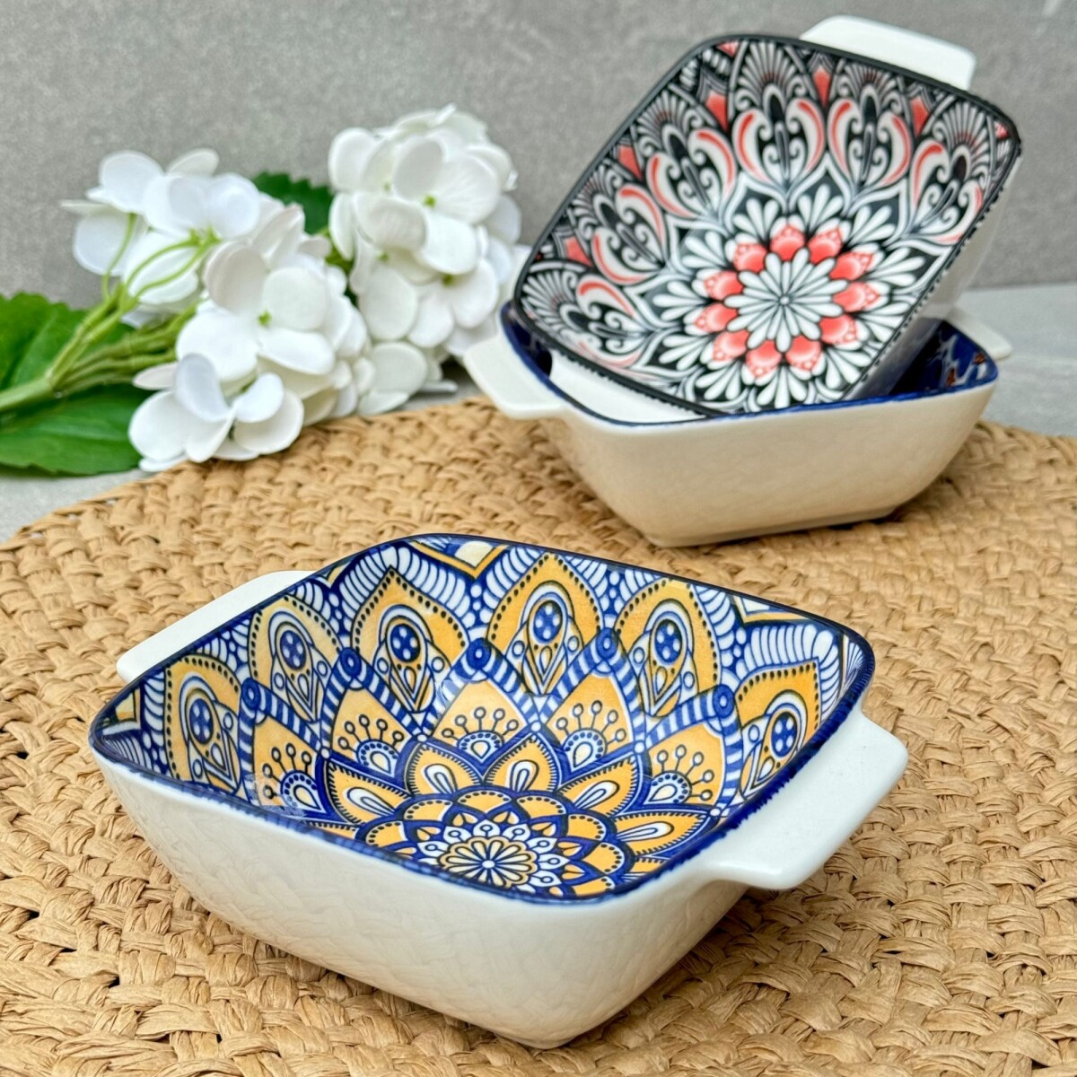 Juego De 6 Cazuela Fuente Cerámica C/Asas 12cm x 12cm x 4.5cm 