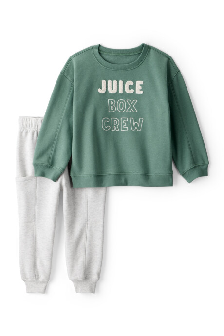 Set dos piezas de algodón, pantalón y buzo estampado Sin color