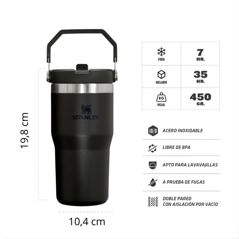 Vaso Térmico Stanley IceFlow Flip Straw 591ml Para Bebidas Frías En Movimiento Negro