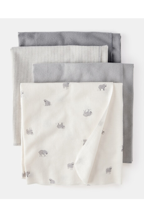 Pack cuatro mantas recibidoras de algodón, diseño ovejas Pack cuatro mantas recibidoras de algodón, diseño ovejas