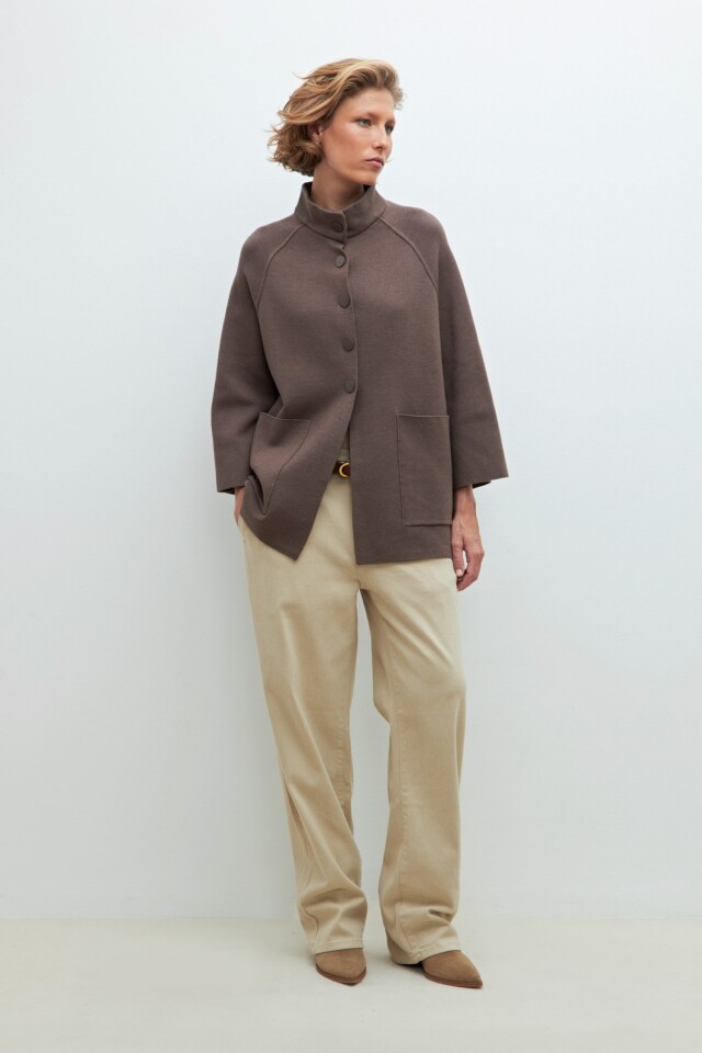 Chaqueta tejida con bolsillos chocolate melange