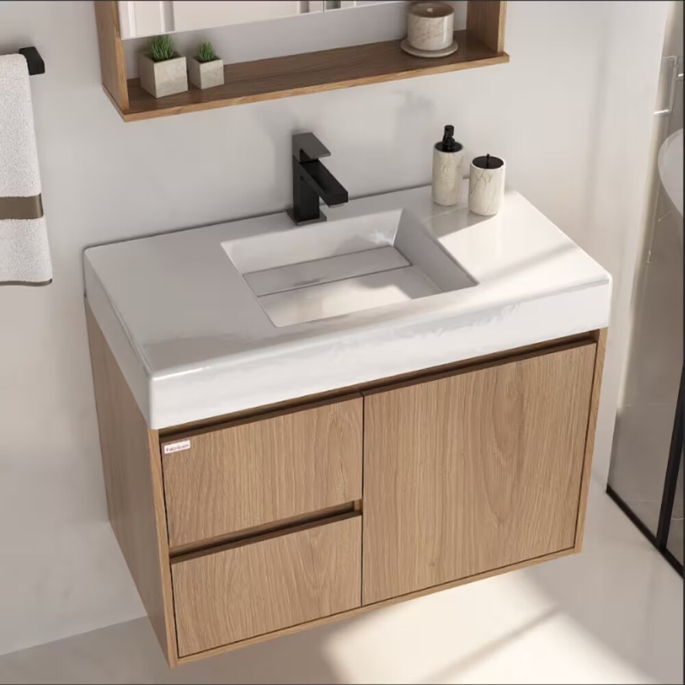 Mueble De Baño Suspendido Nicole 78 Cm Mesada y bacha embutida en resina natural Mueble De Baño Suspendido Nicole 78 Cm Mesada Y Bacha Embutida En Resina Natural