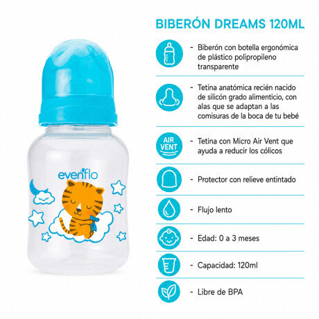 Mamadera Evenflo Dreams Bebés 0-3M 120Ml Tetina Flujo Lento Turquesa