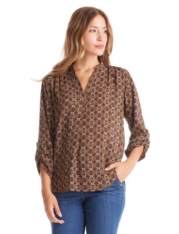 Blusa Esc V Printed MARRON/MULTI