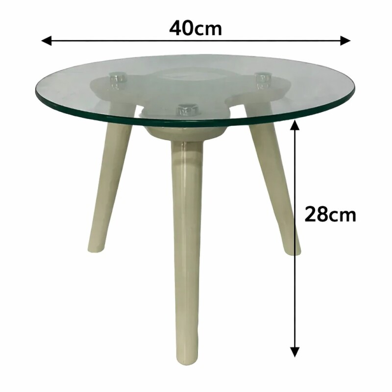 Mesa lateral baja color crema. Tapa de vidrio Mesa lateral baja color crema. Tapa de vidrio