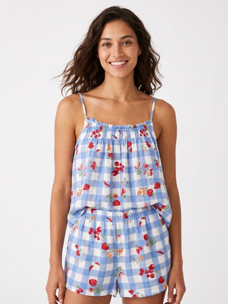PIJAMA CONJUNTO TOP + SHORT AZUL