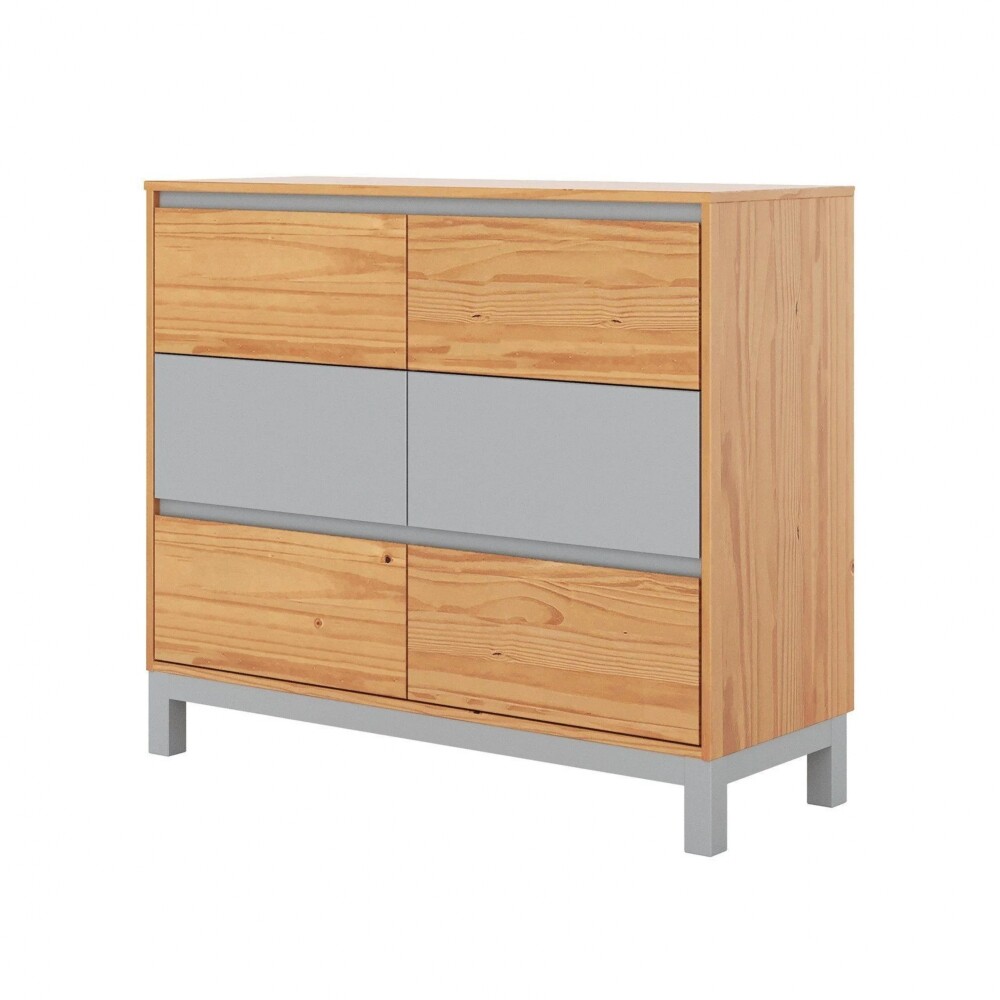 Cómoda 6 Cajones - Madera Maciza Pino/Gris - Square Cómoda 6 Cajones - Madera Maciza Pino/Gris - Square