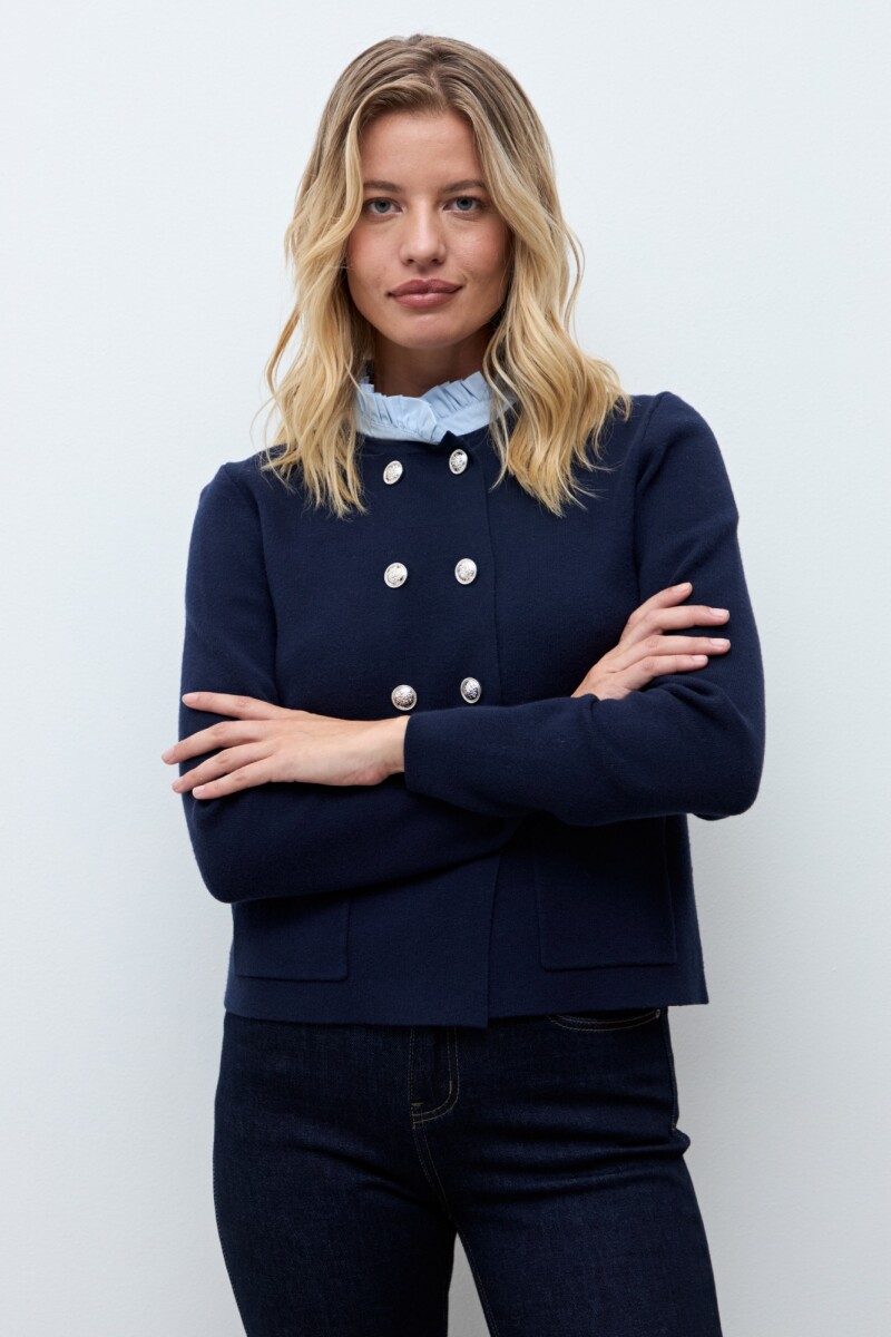 Chaqueta tejida cuello desmontable azul marino