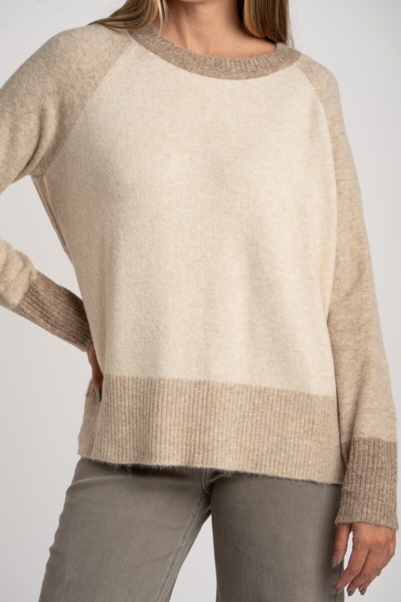 Sweater Color Block - Beige Melange 