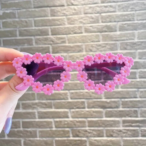 Lentes en Punta con Flores Rosado