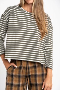 Remera Algodón Elastano Rayada Oliva