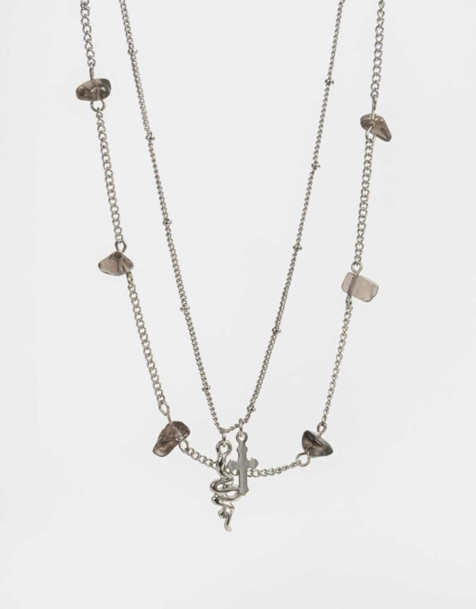 Cadena Corta Con Piedra Natural - Plateado 