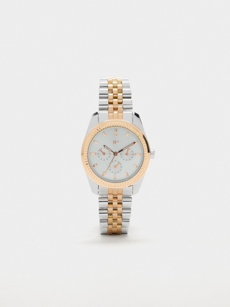 Reloj Redondo Bicolor Con Pulsera De Acero bicolor