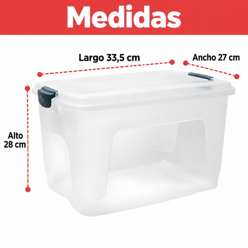 Set x3 Caja organizadora 30 lts Alta TRANSPARENTE