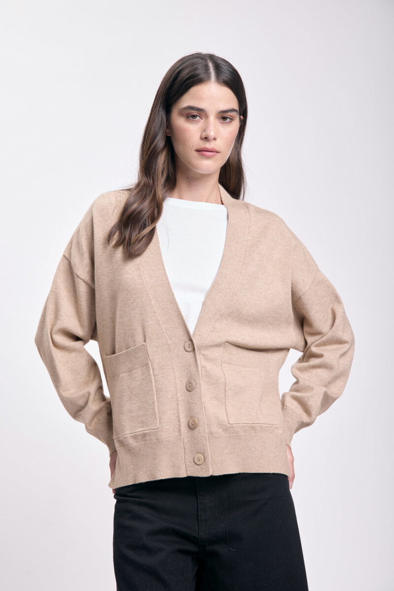 Cardigan punto corte lateral - Taupe 