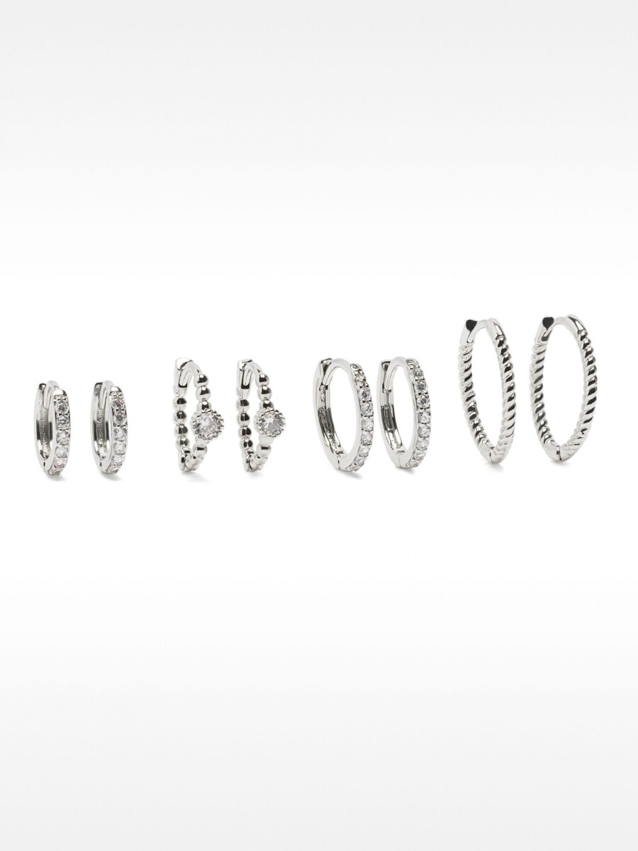 Set De Aros Con Circonitas plateado