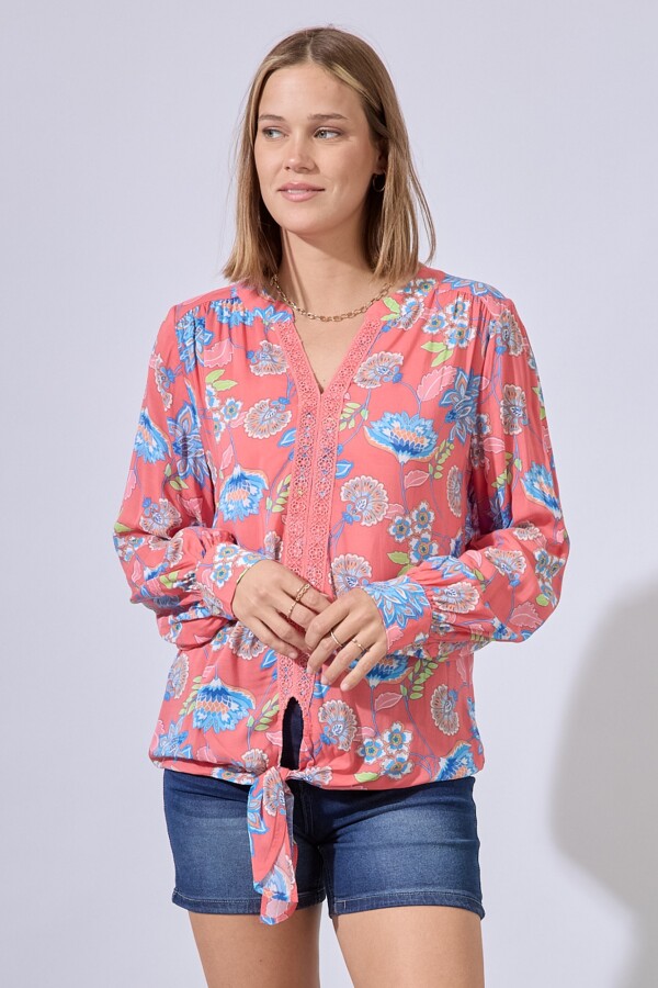 Blusa Puntilla Nudo CORAL/MULTI