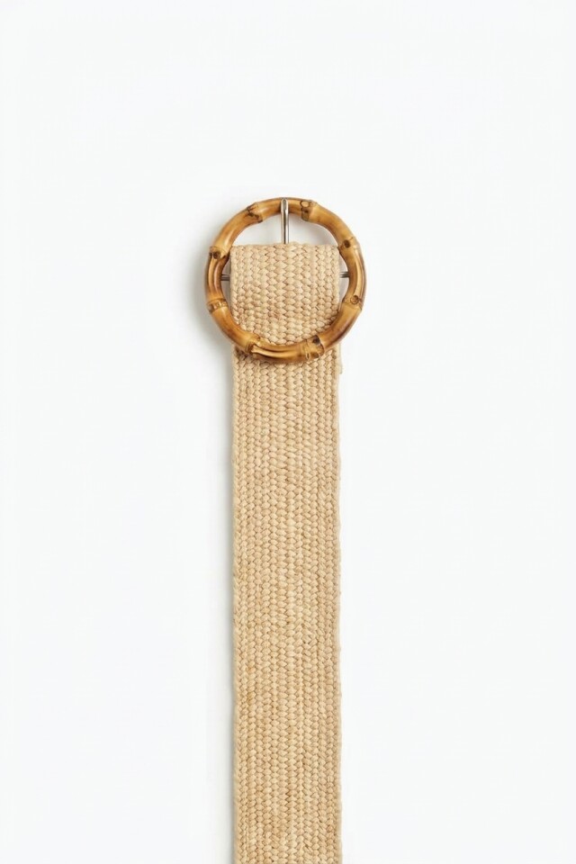 Cinturón rafia hebilla bambú beige
