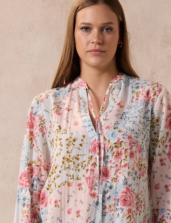 Blusa Gasa Plisada ROSA/MULTI