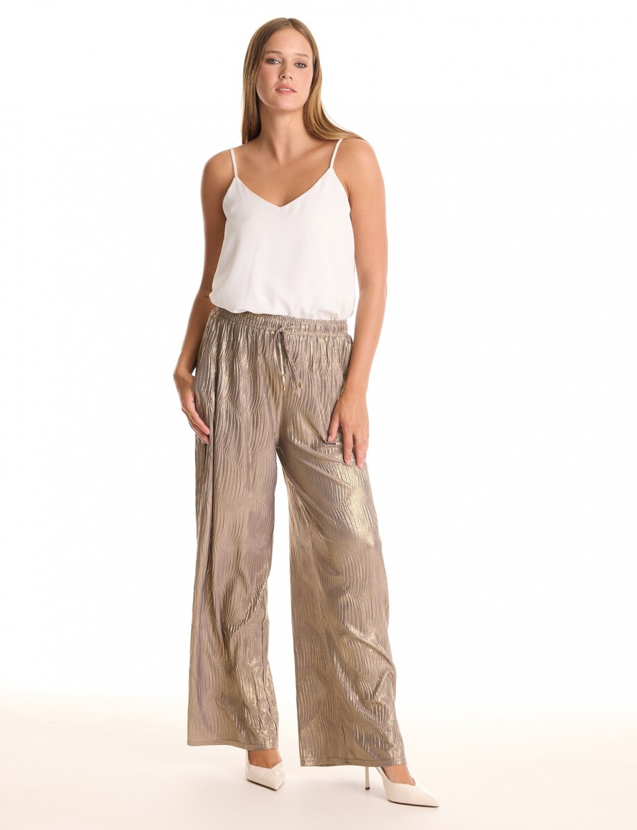 Pantalon Wide Leg Plisado - Dorado 