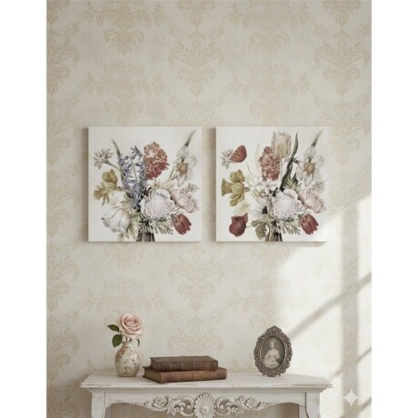 Cuadro Canvas 543058-01 30X30CM Flores Beige 001