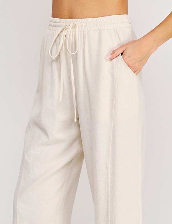 Pantalon Lino Pretina Elastizada BEIGE CLARO