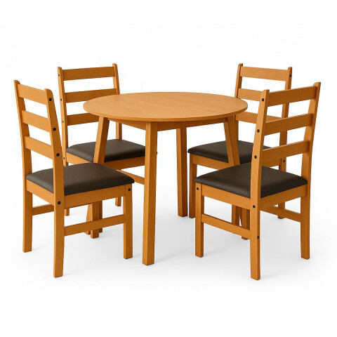 JUEGO DE COMEDOR LINDA REDONDO 4 SILLAS LUSTRE CERA 100% PINO Juego De Comedor Linda Redondo 4 Sillas Lustre Cera 100% Pino