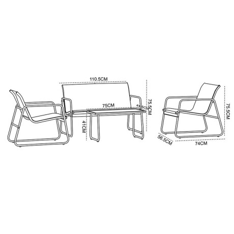 Set X4 Juego Jardín Mesa Sillones Textilina Exterior Set X4 Juego Jardín Mesa Sillones Textilina Exterior