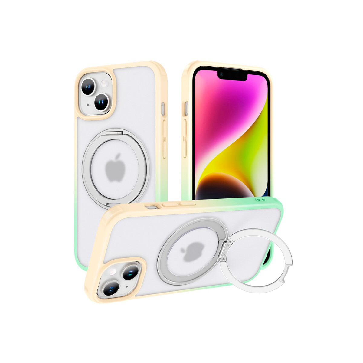 Protector para iPhone 13/14 borde degrade verde/amarillo 