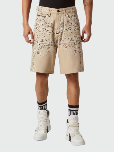 PHILIPP PLEIN - bermuda de mezclilla con estampado paisley Beige