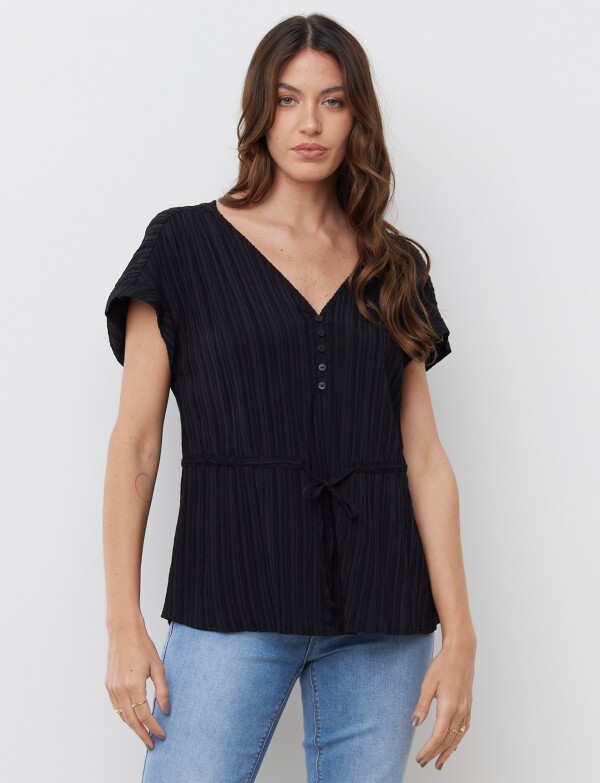 Blusa Algodon Escote V NEGRO