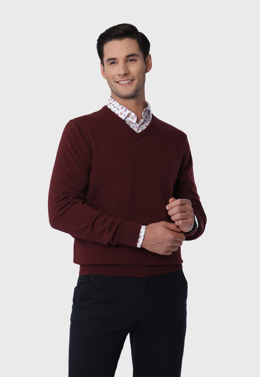 Sweater Arrow Cuello en V - BORDÓ 