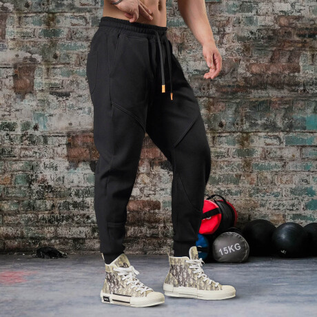 Pantalón Deportivo Entrenamiento Con Puños Hombre Negro