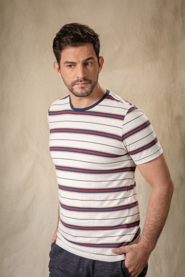 Remera Combianda. Rayas Azules.