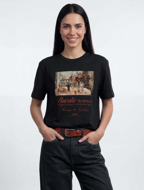 BLUSA ESTAMPADA DE MANGA CORTA NEGRO