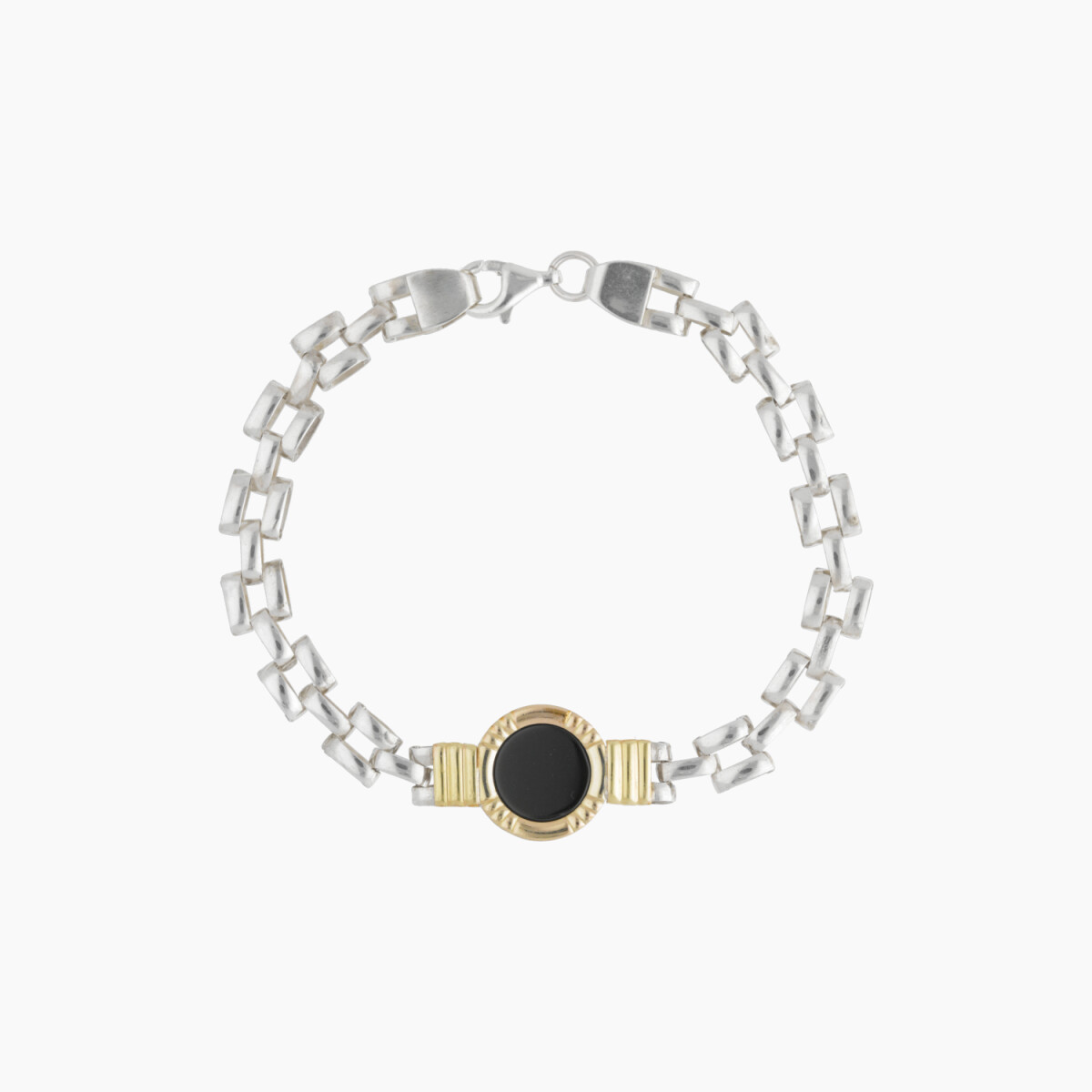 Pulsera En Plata Y Oro Con ónix 