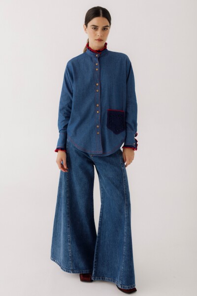 Camisa Ota Jean Crochet Azul Camisa Ota Jean Crochet Azul