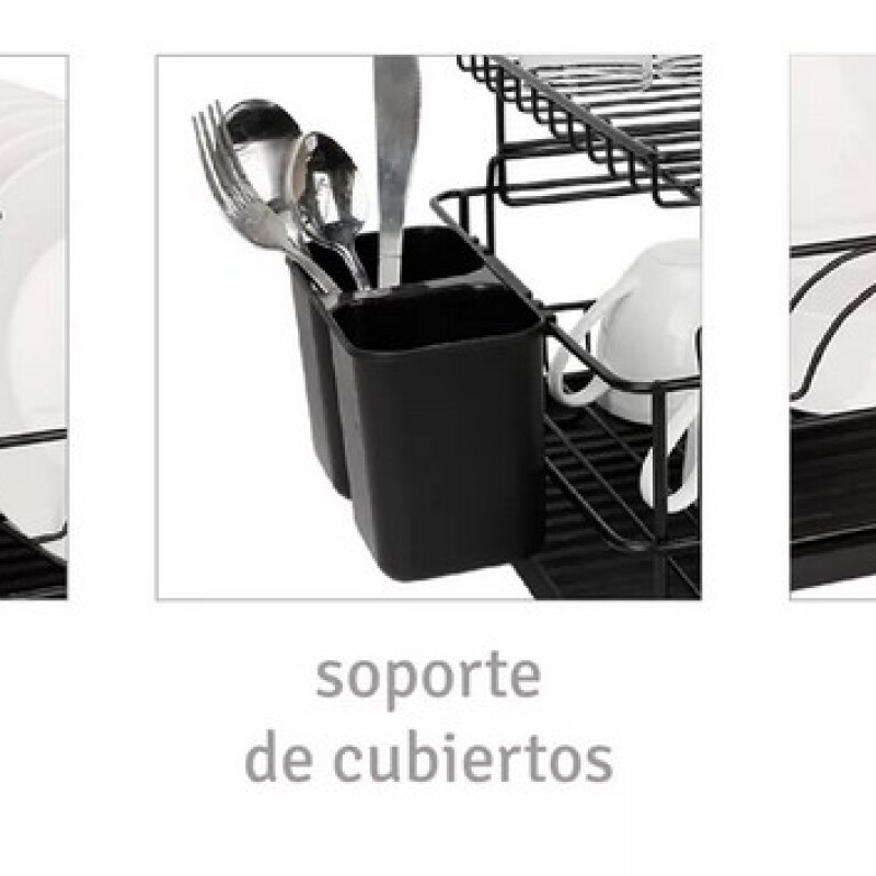 Escurridor de platos de metal 2 pisos Negro