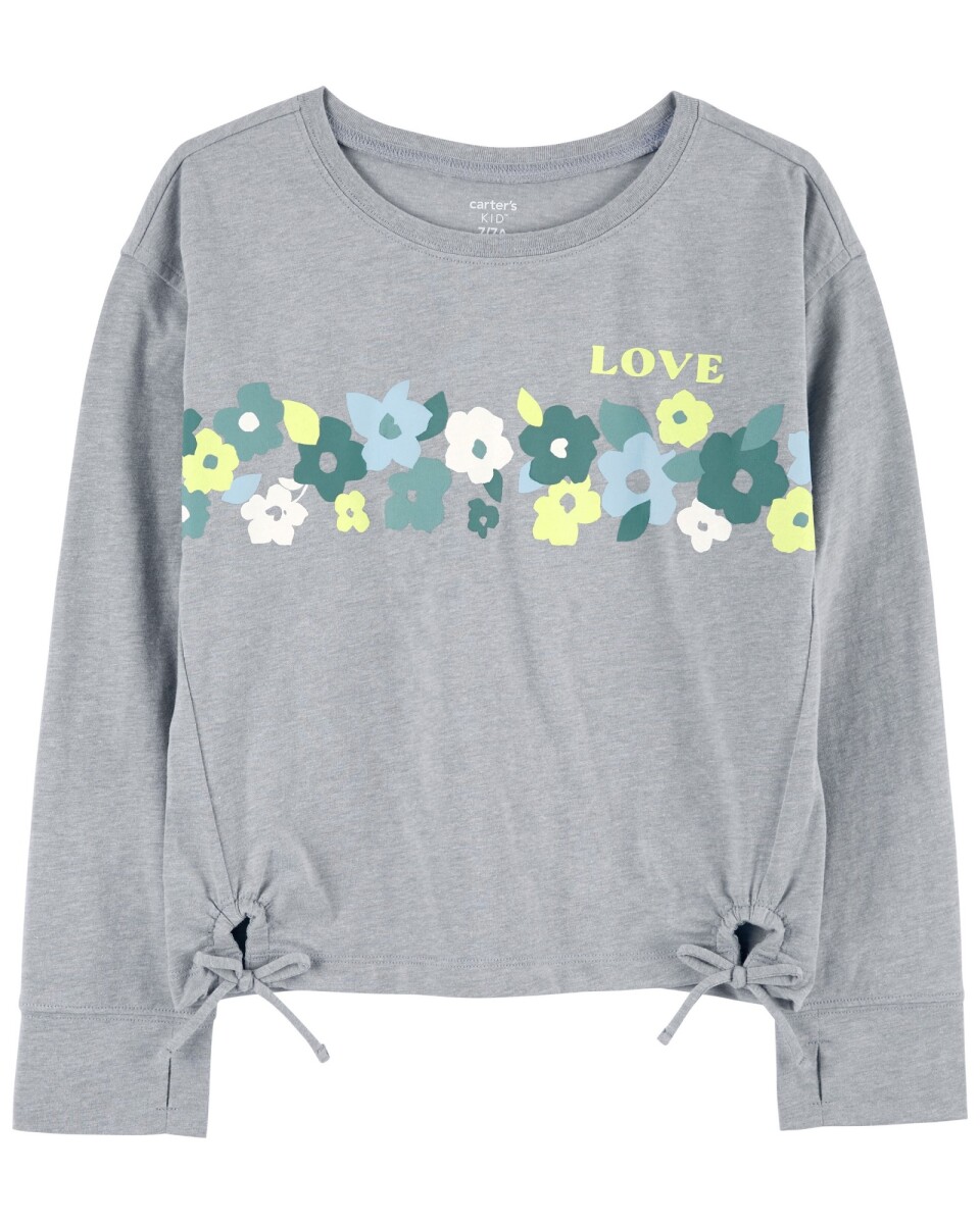 Remera de algodón, con lazos, estampa floral 