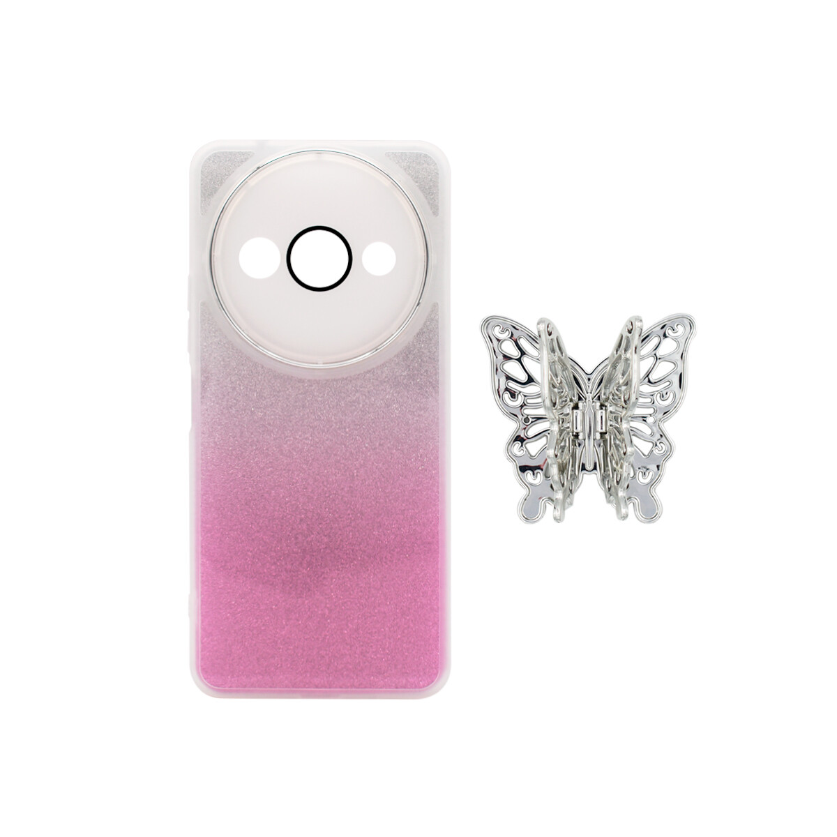 Protector para Xiaomi Redmi A3 mariposa brillos rosa 