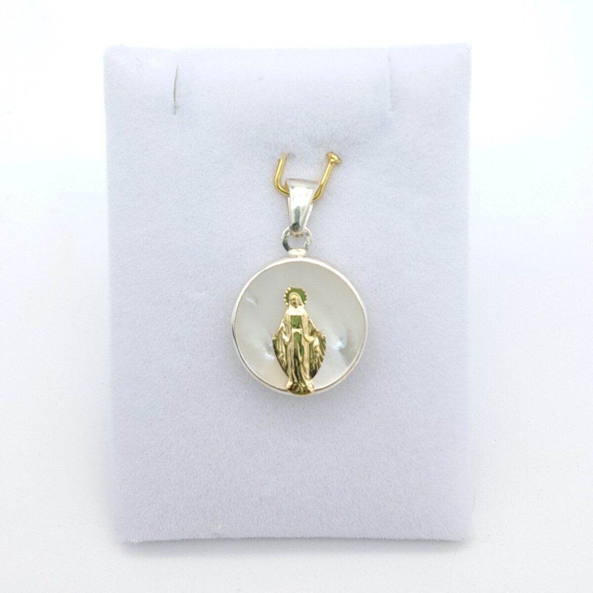 Medalla religiosa de plata 925, double en oro 18 kes y nácar, MILAGROSA. 
