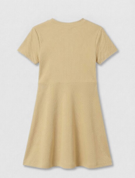 VESTIDO CORTO EN TELA ACANALADA LISO AMARILLO
